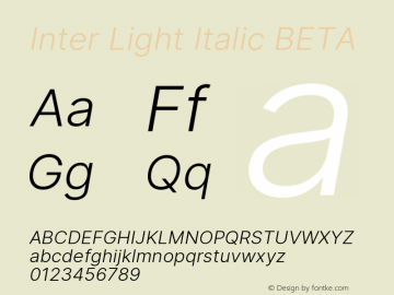 Inter Light Italic BETA Version 3.009;git-2c0637eac Font Sample