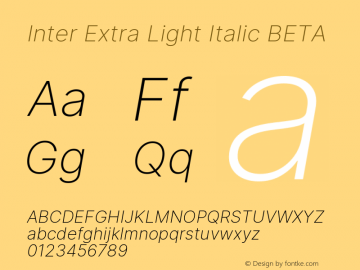 Inter Extra Light Italic BETA Version 3.009;git-2c0637eac Font Sample