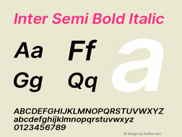 Inter Semi Bold Italic Version 3.009;git-2c0637eac Font Sample