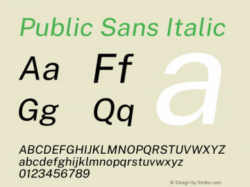 Public Sans Italic Version 1.007 Font Sample