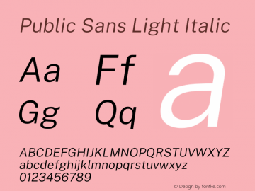 Public Sans Light Italic Version 1.007 Font Sample