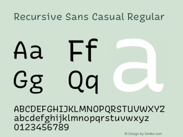 Recursive Sans Casual Version 1.005;PS 1.5;hotconv 16.6.54;makeotf.lib2.5.65590 Font Sample