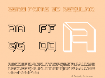 Zero Prime 3D Version 1.0; 2019 Font Sample