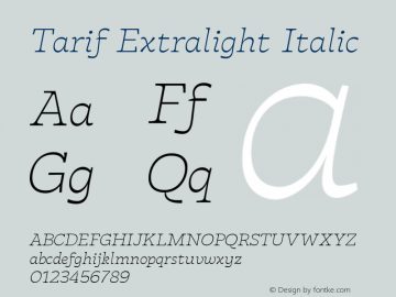 Tarif Extralight Italic Version 1.000 | w-rip DC20190820 Font Sample