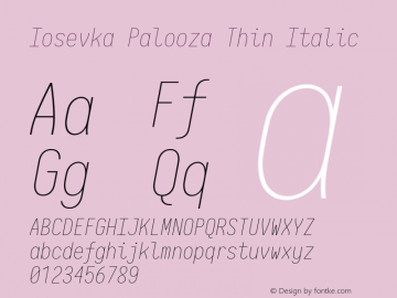 Iosevka Palooza Thin Italic 2.3.0; ttfautohint (v1.8.3)图片样张