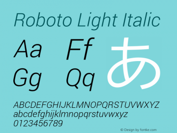 Roboto Light Italic Version 1.200310; 2013图片样张