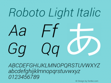 Roboto Light Italic Version 1.200310; 2013 Font Sample