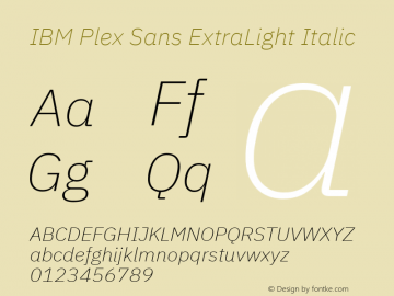 IBM Plex Sans ExtraLight Italic Version 3.1 Font Sample