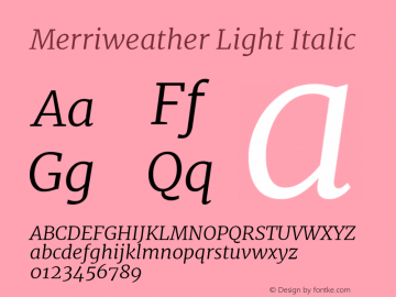 Merriweather Light Italic Version 2.002 Font Sample