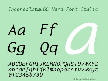 Inconsolata LGC Italic Nerd Font Complete Version 1.3;Nerd Fonts 2.0.0图片样张