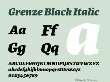 Grenze Black Italic Version 1.000; ttfautohint (v1.8) Font Sample
