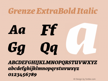 Grenze ExtraBold Italic Version 1.000; ttfautohint (v1.8) Font Sample