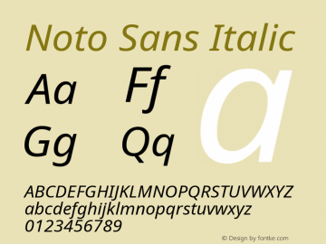 Noto Sans Italic Version 2.001; ttfautohint (v1.8.2) Font Sample