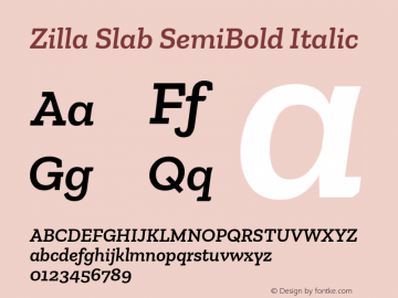 Zilla Slab SemiBold Italic Version 1.1; 2017; ttfautohint (v1.6) Font Sample