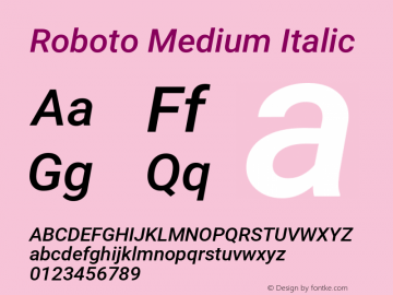 Roboto Medium Italic Version 2.137; 2017 Font Sample