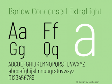 Barlow Condensed ExtraLight Version 1.408;PS 001.408;hotconv 1.0.88;makeotf.lib2.5.64775 Font Sample