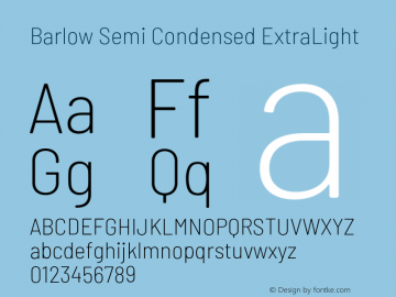 Barlow Semi Condensed ExtraLight Version 1.408;PS 001.408;hotconv 1.0.88;makeotf.lib2.5.64775 Font Sample