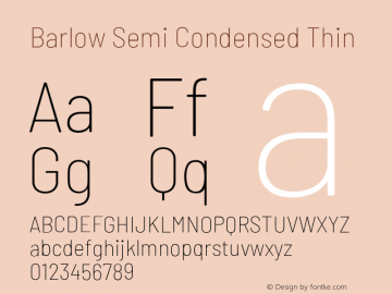 Barlow Semi Condensed Thin Version 1.408;PS 001.408;hotconv 1.0.88;makeotf.lib2.5.64775 Font Sample
