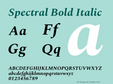 Spectral Bold Italic Version 2.002 Font Sample