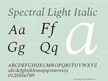 Spectral Light Italic Version 2.002 Font Sample