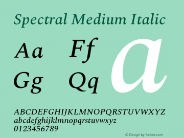 Spectral Medium Italic Version 2.002 Font Sample