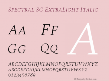 SpectralSC-ExtraLightItalic Version 2.002 Font Sample