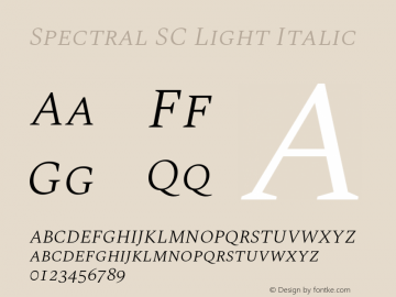 SpectralSC-LightItalic Version 2.002 Font Sample