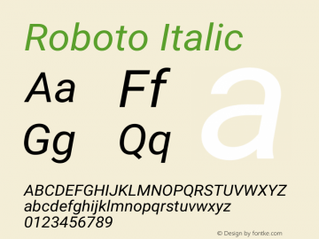 Roboto Italic Version 2.138; 2017 Font Sample