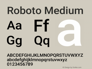 Roboto Medium Version 2.138; 2017 Font Sample