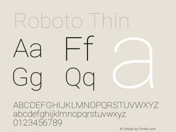 Roboto Thin Version 2.138; 2017 Font Sample