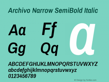 Archivo Narrow SemiBold Italic Version 2.001 Font Sample