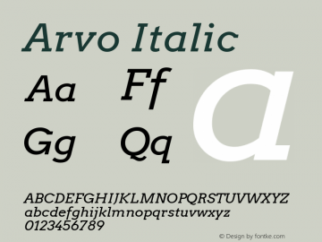 Arvo-Italic Version 1.006 2010 beta release; ttfautohint (v1.8.2)图片样张