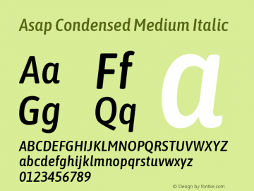Asap Condensed Medium Italic Version 1.010; ttfautohint (v1.8) Font Sample