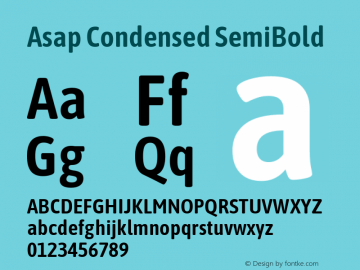 Asap Condensed SemiBold Version 1.010; ttfautohint (v1.8) Font Sample