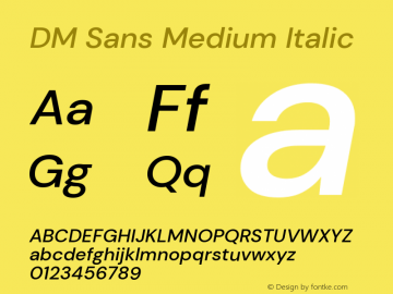 DM Sans Medium Italic Version 1.100; ttfautohint (v1.8.2) Font Sample