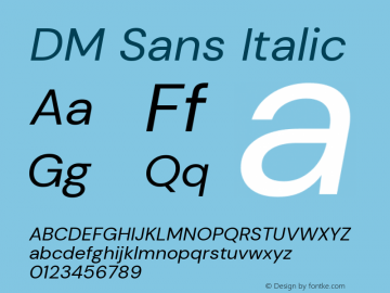 DM Sans Italic Version 1.100; ttfautohint (v1.8.2) Font Sample