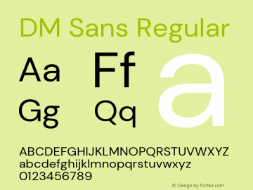 DM Sans Regular Version 1.100; ttfautohint (v1.8.2) Font Sample
