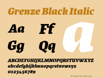 Grenze Black Italic Version 1.002; ttfautohint (v1.8) Font Sample