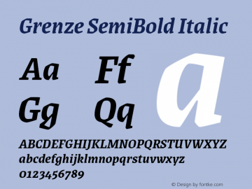 Grenze SemiBold Italic Version 1.002; ttfautohint (v1.8) Font Sample