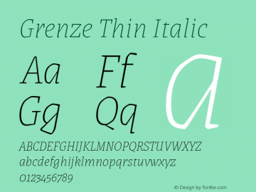 Grenze Thin Italic Version 1.002; ttfautohint (v1.8) Font Sample