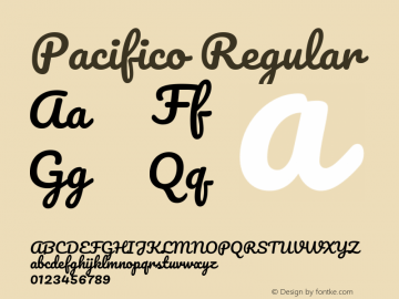 Pacifico Regular Version 3.001 Font Sample