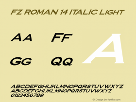 FZ ROMAN 14 ITALIC Light 1.0 Wed Apr 27 13:44:43 1994 Font Sample