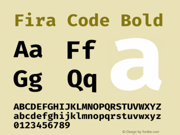 Fira Code Bold Version 1.207; ttfautohint (v1.8.3) -l 8 -r 50 -G 200 -x 14 -D latn -f none -a nnn -W -c -X 