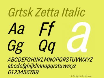 Grtsk Zetta Italic Version 1.000 Font Sample