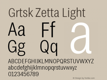 Grtsk Zetta Light Version 1.000 Font Sample