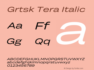 Grtsk Tera Italic Version 1.000 Font Sample