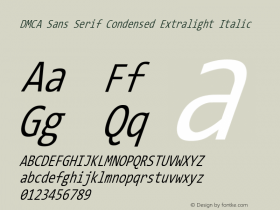 DMCA Sans Serif Condensed Extralight Italic Version 9.0 ; ttfautohint (v1.8.3) -l 2 -r 96 -G 96 -x 96 -H 114 -D latn -f none -m 