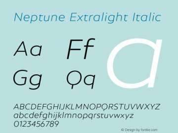 Neptune Extralight Italic Version 1.0 Font Sample