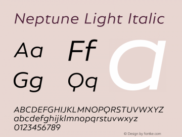 Neptune Light Italic Version 1.0 Font Sample