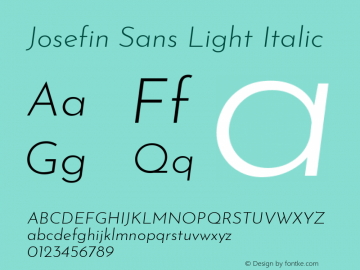 Josefin Sans Light Italic Version 2.000 Font Sample